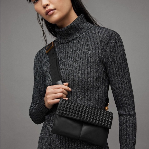 All Saints Ezra Stud Black Leather Crossbody bag - Picture 3 of 10